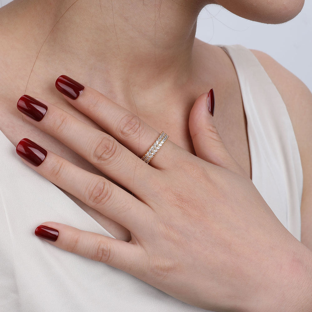 Elegant Ring in gold-plated copper with two rows - Lydia