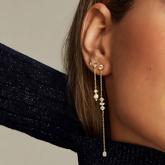 Earrings Line Long Tassel  in gold and silver - Ellis