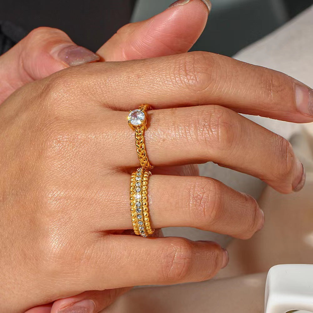 Vintage-inspired ring with double rows of ball structure - Lyla