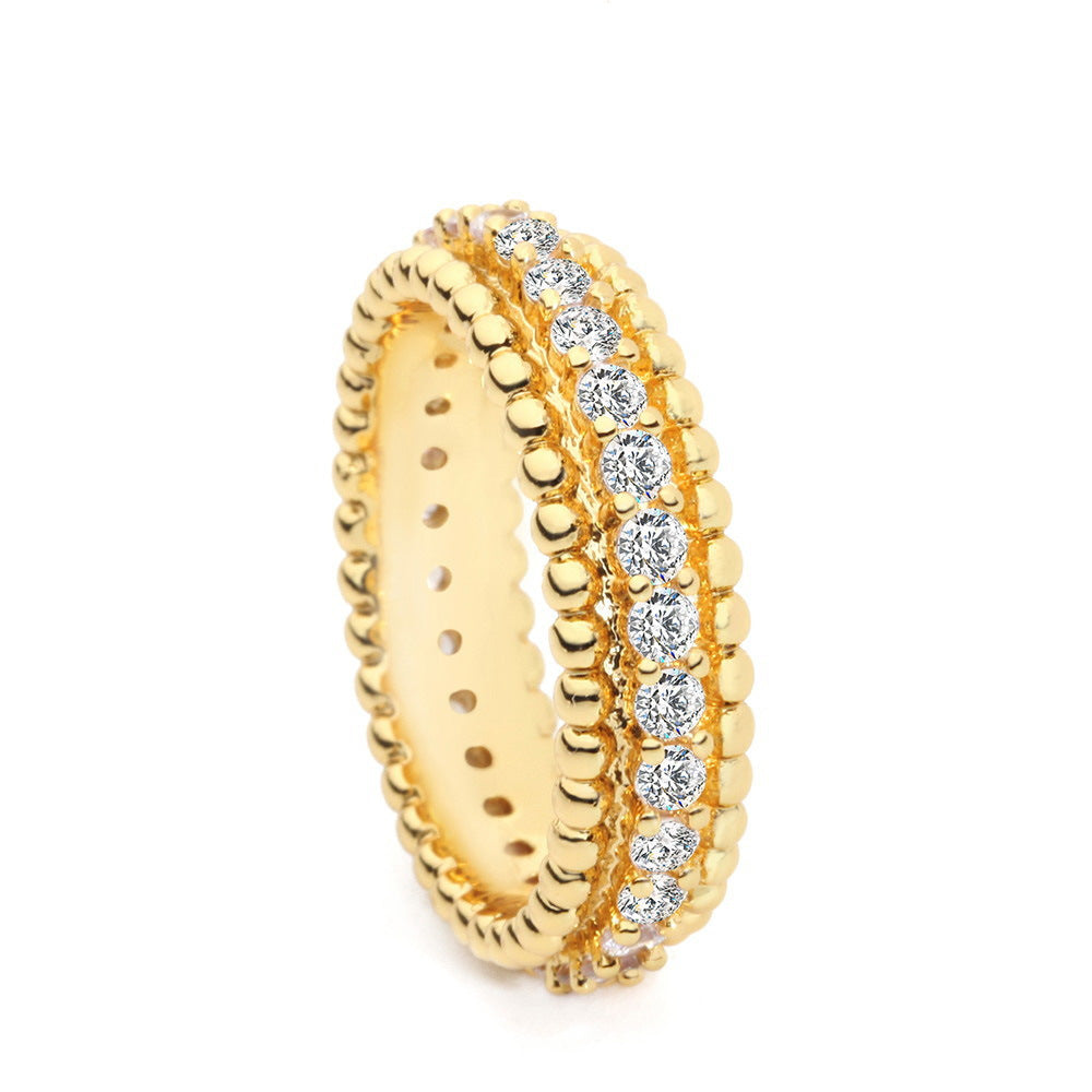 Vintage-inspired ring with double rows of ball structure - Lyla