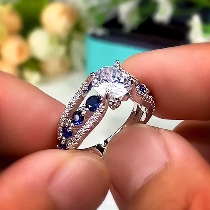 Creative openwork blue sapphire zirconia ring for women - Engagement Jewellery - Meana