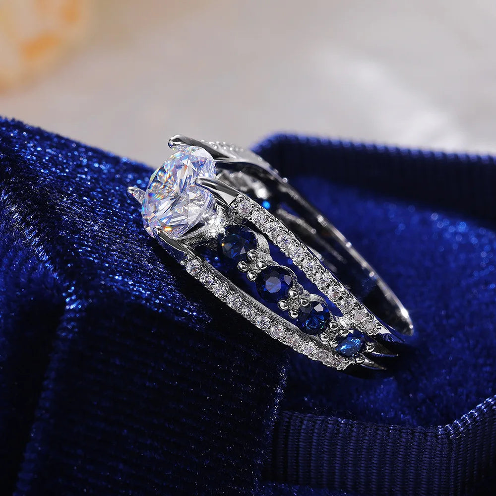 Creative openwork blue sapphire zirconia ring for women - Engagement Jewellery - Meana