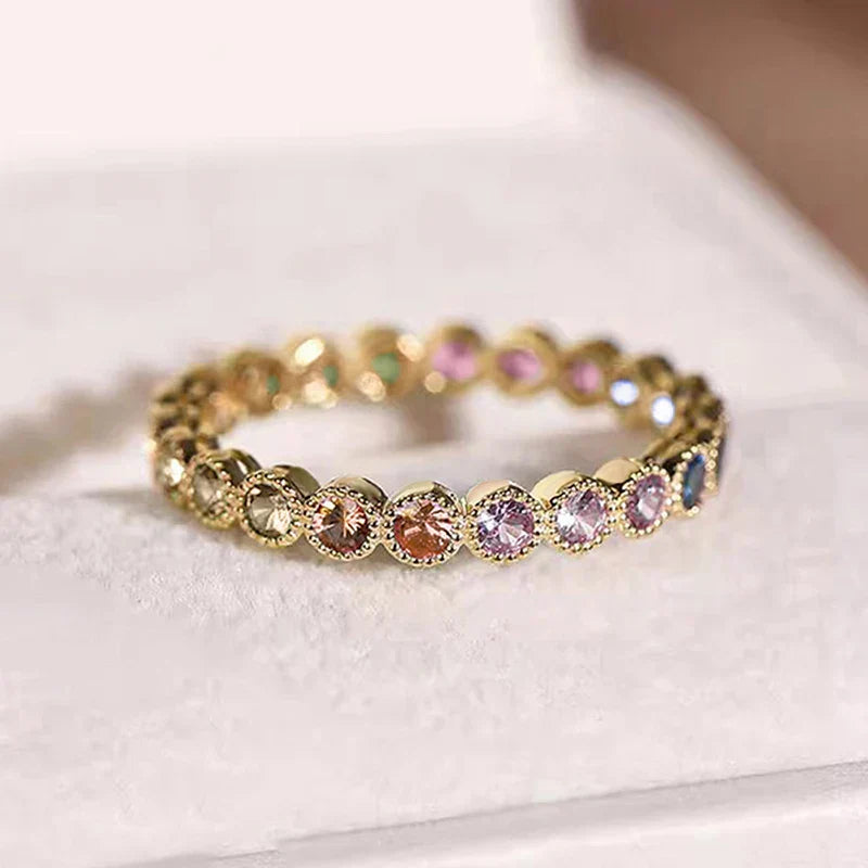Colorful rainbow cubic zirconia promise rings for women - Jata