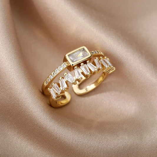 Elegant retro zirconia ring for women - Double-layered and sparkling - Dafne