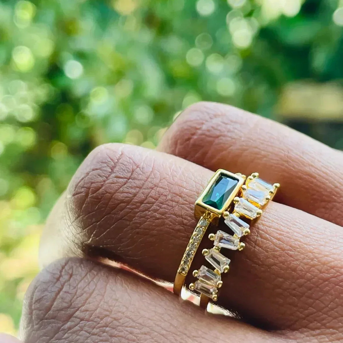 Elegant retro zirconia ring for women - Double-layered and sparkling - Dafne