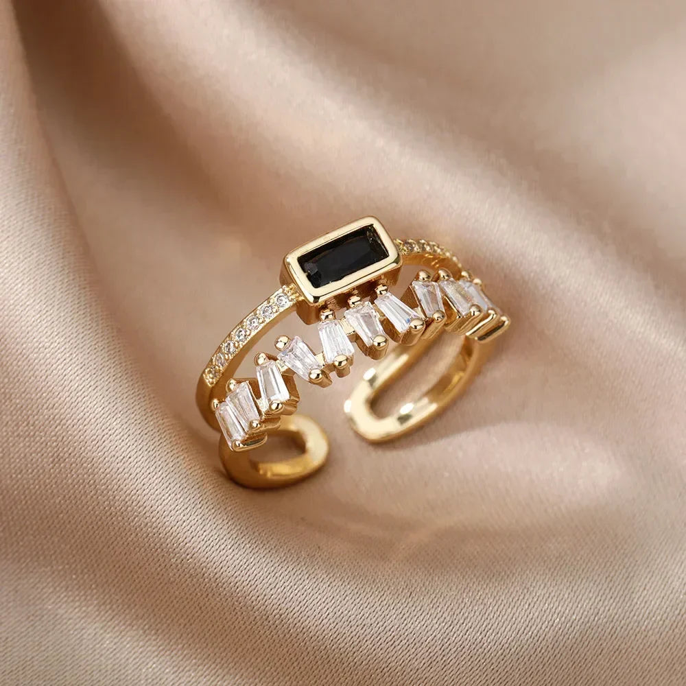 Elegant retro zirconia ring for women - Double-layered and sparkling - Dafne