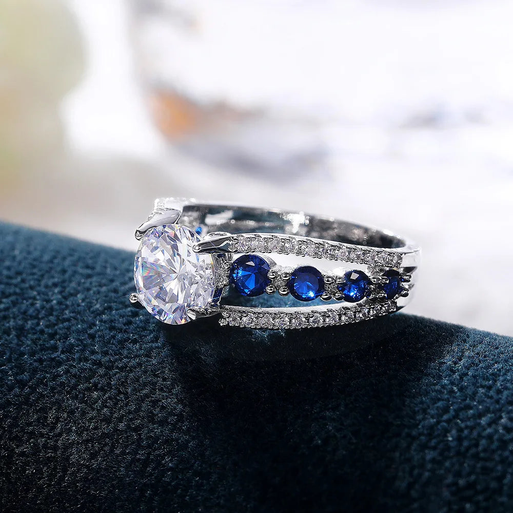 Creative openwork blue sapphire zirconia ring for women - Engagement Jewellery - Meana