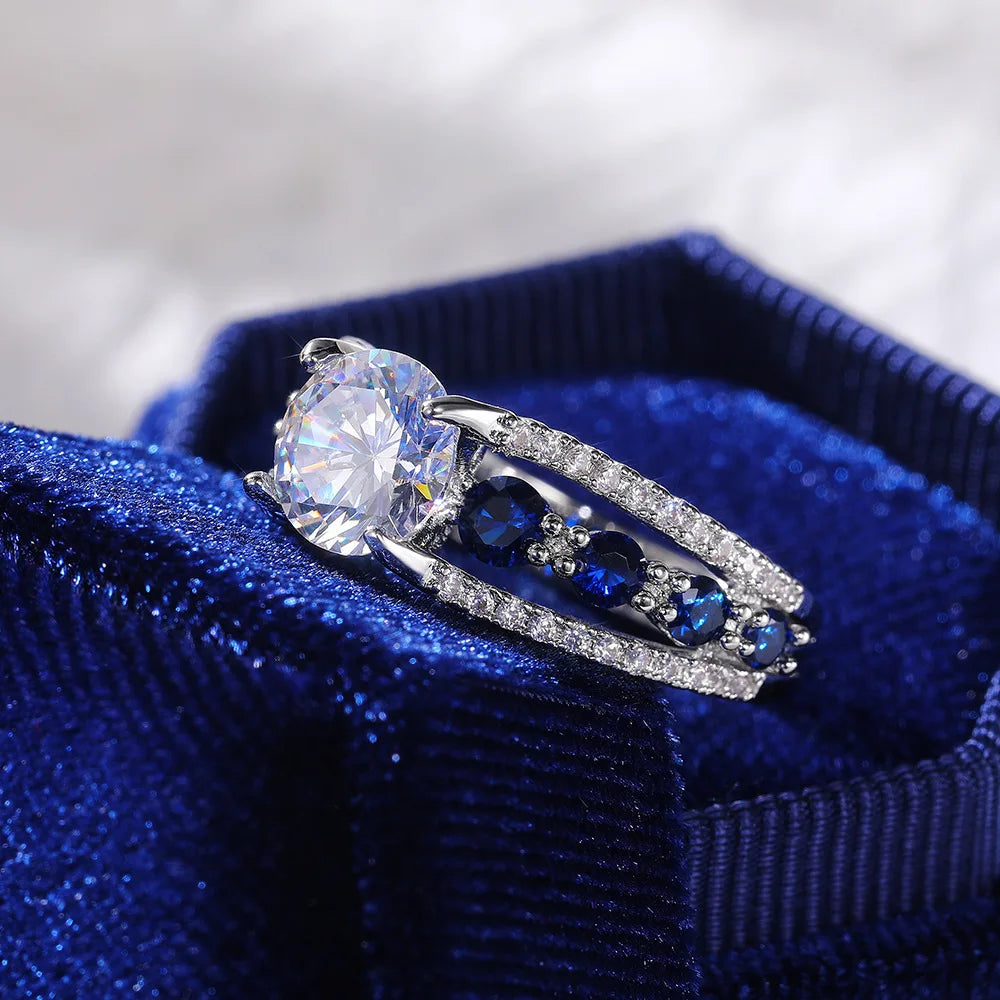Creative openwork blue sapphire zirconia ring for women - Engagement Jewellery - Meana