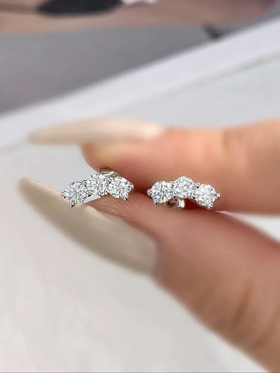 Silver Starlight Sparkle Moissanite Stud Earrings - Rolline