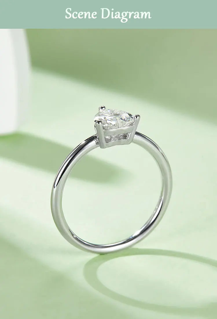 S925 Sterling Silver Heart-Shaped 2-Carat Moissanite Solitaire Ring - Liliana