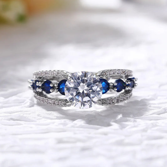 Creative openwork blue sapphire zirconia ring for women - Engagement Jewellery - Meana